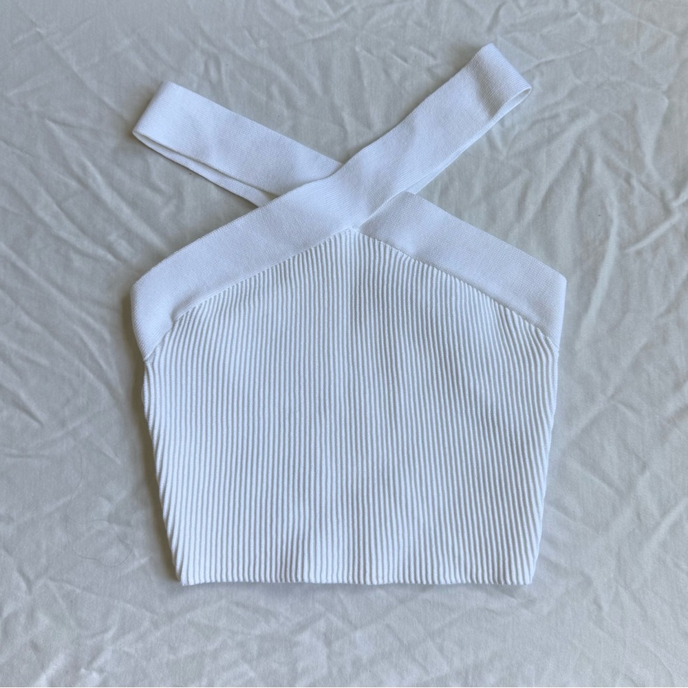 Aritzia Babaton Sculpt Knit Cross Crop Top White size XS NWT